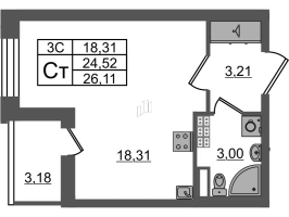 Студия № 398 Корп.: 7.13 , Секция 6  в ЖК Парадный ансамбль