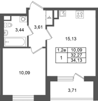 2 ккв (Евро) № 188 Корп.: 6.1 , Секция 4  в ЖК Парадный ансамбль