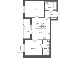 3 ккв (Евро) № 569 Корп.: 8.1 , Секция 1.11  в ЖК Парадный ансамбль