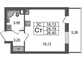 Студия № 232 Корп.: 7.13 , Секция 4  в ЖК Парадный ансамбль