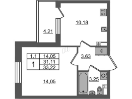 1 ккв № 389 Корп.: 7.13 , Секция 6  в ЖК Парадный ансамбль