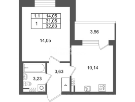 1 ккв № 158 Корп.: 8.3 , Секция 3  в ЖК Парадный ансамбль