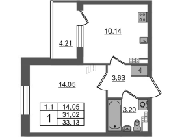 1 ккв № 401 Корп.: 7.13 , Секция 6  в ЖК Парадный ансамбль