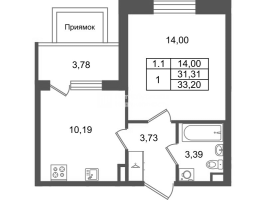 1 ккв № 733 Корп.: 8.1 , Секция 2.2  в ЖК Парадный ансамбль