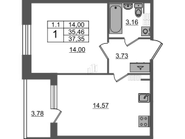 2 ккв (Евро) № 122 Корп.: 6.6 , Секция 2  в ЖК Парадный ансамбль
