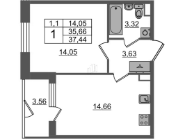 1 ккв № 158 Корп.: 6.3 , Секция 3  в ЖК Парадный ансамбль