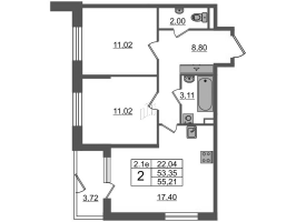 3 ккв (Евро) № 14 Корп.: 6.3 , Секция 1  в ЖК Парадный ансамбль