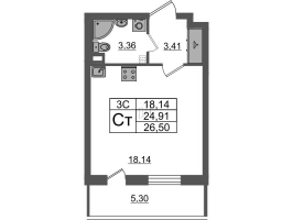 Студия № 239 Корп.: 7.13 , Секция 4  в ЖК Парадный ансамбль