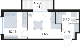 1 ккв № 128 Корп.: 6 , Секция 1  в ЖК Парголово