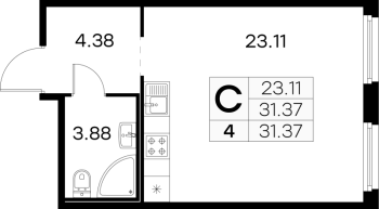 Студия № 4 Корп.: 4 , Секция 1  в ЖК Парголово