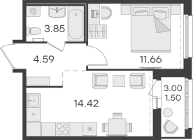 2 ккв (Евро) № 615 Корп.: 1 , Секция 5  в ЖК Парголово