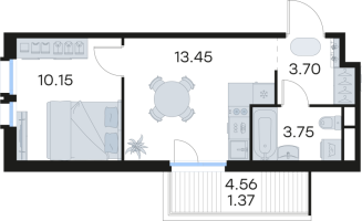 1 ккв № 253 Корп.: 6 , Секция 2  в ЖК Парголово