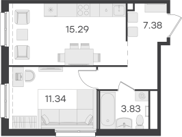 2 ккв (Евро) № 8 Корп.: 1 , Секция 1  в ЖК Парголово