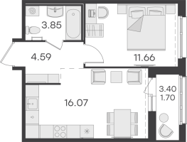 2 ккв (Евро) № 186 Корп.: 1 , Секция 1  в ЖК Парголово