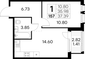 1 ккв № 157 Корп.: 4 , Секция 2  в ЖК Парголово