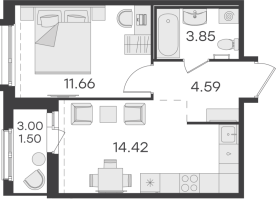 1 ккв № 191 Корп.: 1 , Секция 1  в ЖК Парголово
