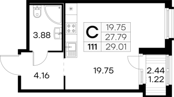 Студия № 111 Корп.: 4 , Секция 1  в ЖК Парголово