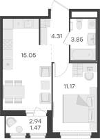 2 ккв (Евро) № 266 Корп.: 1 , Секция 2  в ЖК Парголово