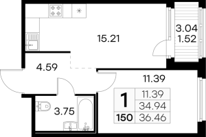 2 ккв (Евро) № 150 Корп.: 4 , Секция 2  в ЖК Парголово
