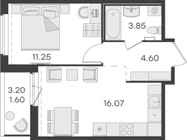 2 ккв (Евро) № 596 Корп.: 1 , Секция 5  в ЖК Парголово