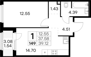 1 ккв № 149 Корп.: 4 , Секция 2  в ЖК Парголово