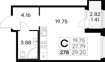 Студия № 278 Корп.: 4 , Секция 2  в ЖК Парголово