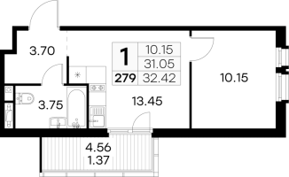 1 ккв № 279 Корп.: 4 , Секция 2  в ЖК Парголово