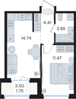 1 ккв № 183 Корп.: 2 , Секция 2  в ЖК Парголово