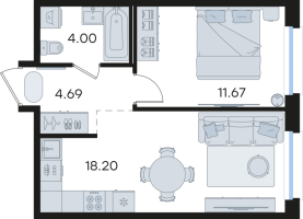 2 ккв (Евро) № 490 Корп.: 2 , Секция 4  в ЖК Парголово