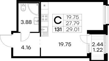Студия № 131 Корп.: 4 , Секция 1  в ЖК Парголово