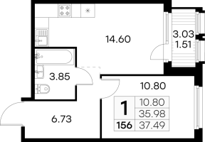 1 ккв № 156 Корп.: 4 , Секция 2  в ЖК Парголово