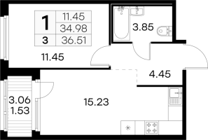 2 ккв (Евро) № 3 Корп.: 5 , Секция 1  в ЖК Парголово