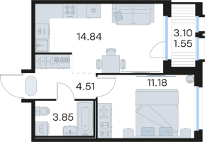 1 ккв № 276 Корп.: 5 , Секция 2  в ЖК Парголово