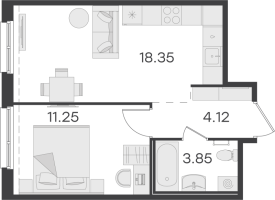 2 ккв (Евро) № 1 Корп.: 1 , Секция 1  в ЖК Парголово