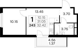 1 ккв № 243 Корп.: 6 , Секция 2  в ЖК Парголово