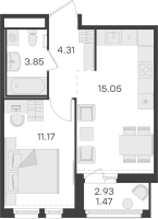 2 ккв (Евро) № 437 Корп.: 1 , Секция 4  в ЖК Парголово