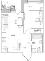 1 ккв № 149 Корп.: 3.3.1 , Секция 2  в ЖК Parkolovo