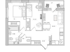 3 ккв (Евро) № 1731 Корп.: 3.1 , Секция 13  в ЖК Parkolovo