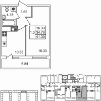 1 ккв № 664 Корп.: 1.2 , Секция 6  в ЖК Parkolovo