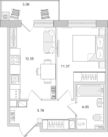 1 ккв № 1179 Корп.: 3.2 , Секция 9  в ЖК Parkolovo