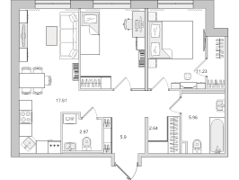 3 ккв (Евро) № 286 Корп.: 3.3.2 , Секция 3  в ЖК Parkolovo