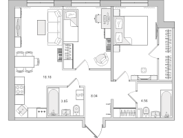 3 ккв (Евро) № 565 Корп.: 3.3.3 , Секция 5  в ЖК Parkolovo