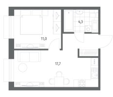 2 ккв (Евро) № 304 Корп.: 1.3 , Секция 1  в ЖК Парусная 1
