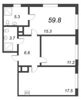 3 ккв (Евро) № 869 Корп.: 3.2 , Секция 3  в ЖК Парусная 1