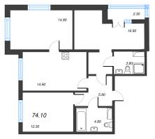 3 ккв № 608 Корп.: 2.3 , Секция 2  в ЖК Парусная 1