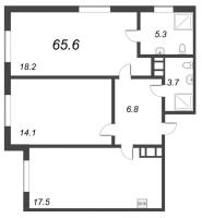 3 ккв (Евро) № 969 Корп.: 3.3 , Секция 3  в ЖК Парусная 1