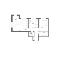 3 ккв (Евро) № 220 Корп.: 1.3 , Секция 1  в ЖК Парусная 1