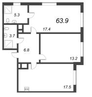 3 ккв (Евро) № 839 Корп.: 3.2 , Секция 3  в ЖК Парусная 1