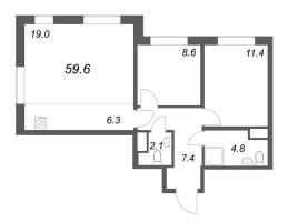 3 ккв (Евро) № 20 Корп.: 1.1 , Секция 1  в ЖК Парусная 1