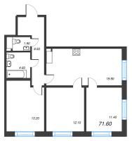 4 ккв (Евро) № 188 Корп.: 1.2 , Секция 1  в ЖК Парусная 1